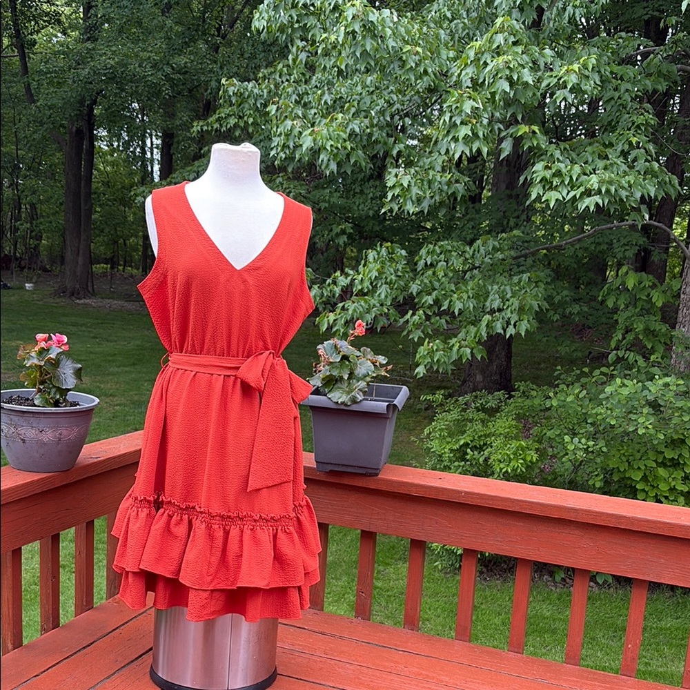 NWOT Calvin Klein Collection Orange Ruched Ruffled Mini Dress